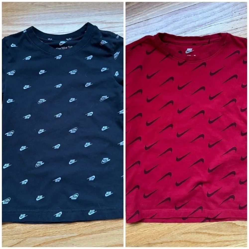Nike Black and Red Short Sleeve Tees with All-Over Logo